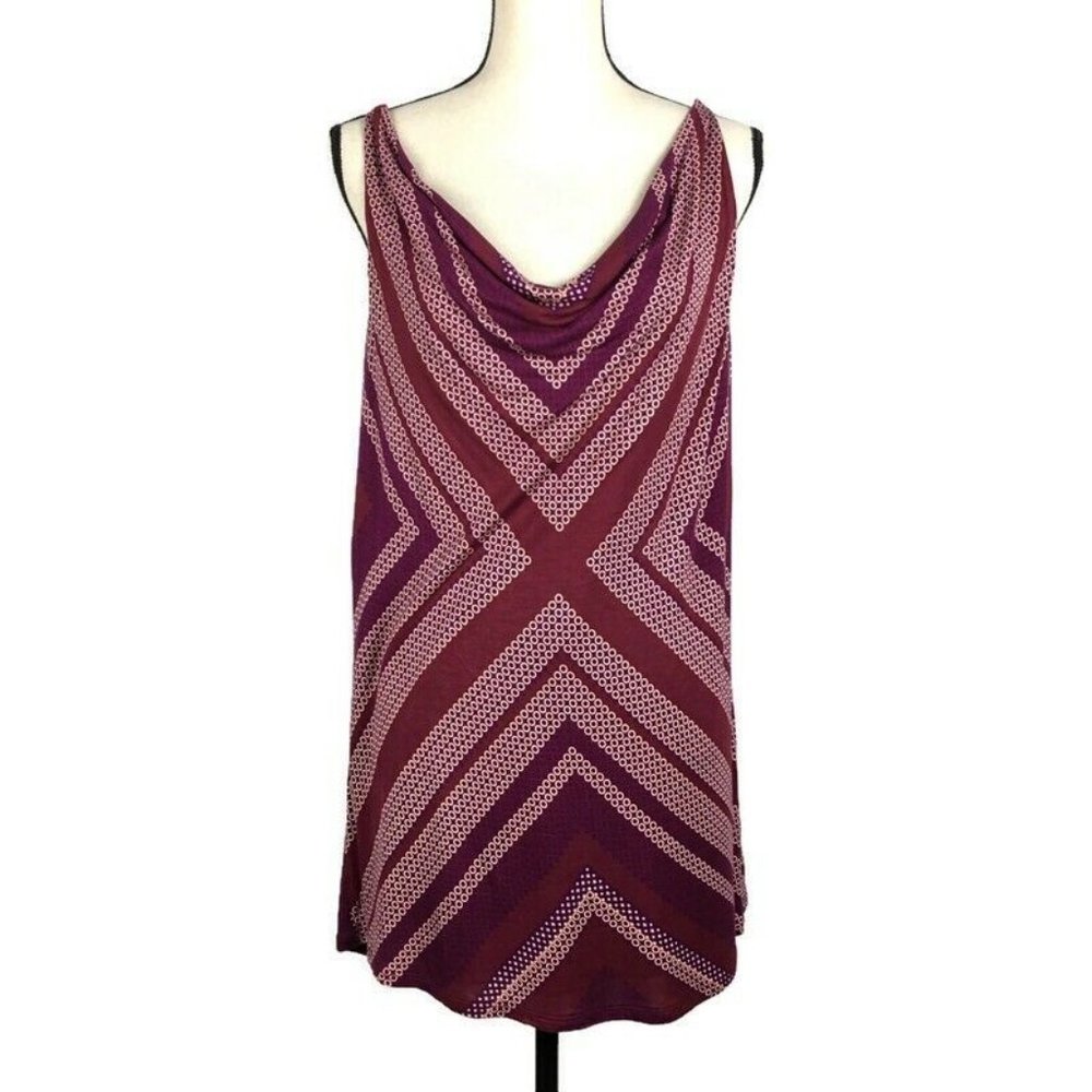 CAbi 3084 Maroon Print Draped Tank Top Womens Medium Lined Geometric